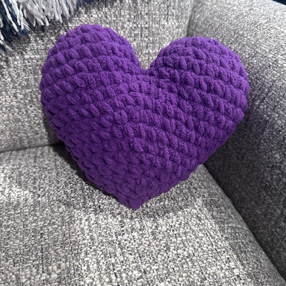 Super soft, deep, purple heart pillow. Handmade, plush Valentine’s heart. - Picture 3 of 6